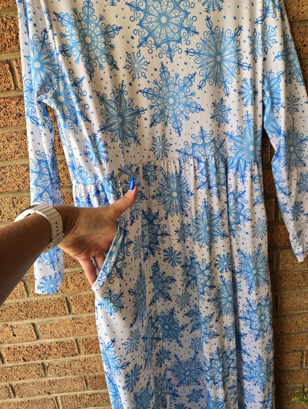 For G&PL Snowflake Print Long Sleeve Maxi Dress with Pockets 1X Plus Size - Picture 2 of 7